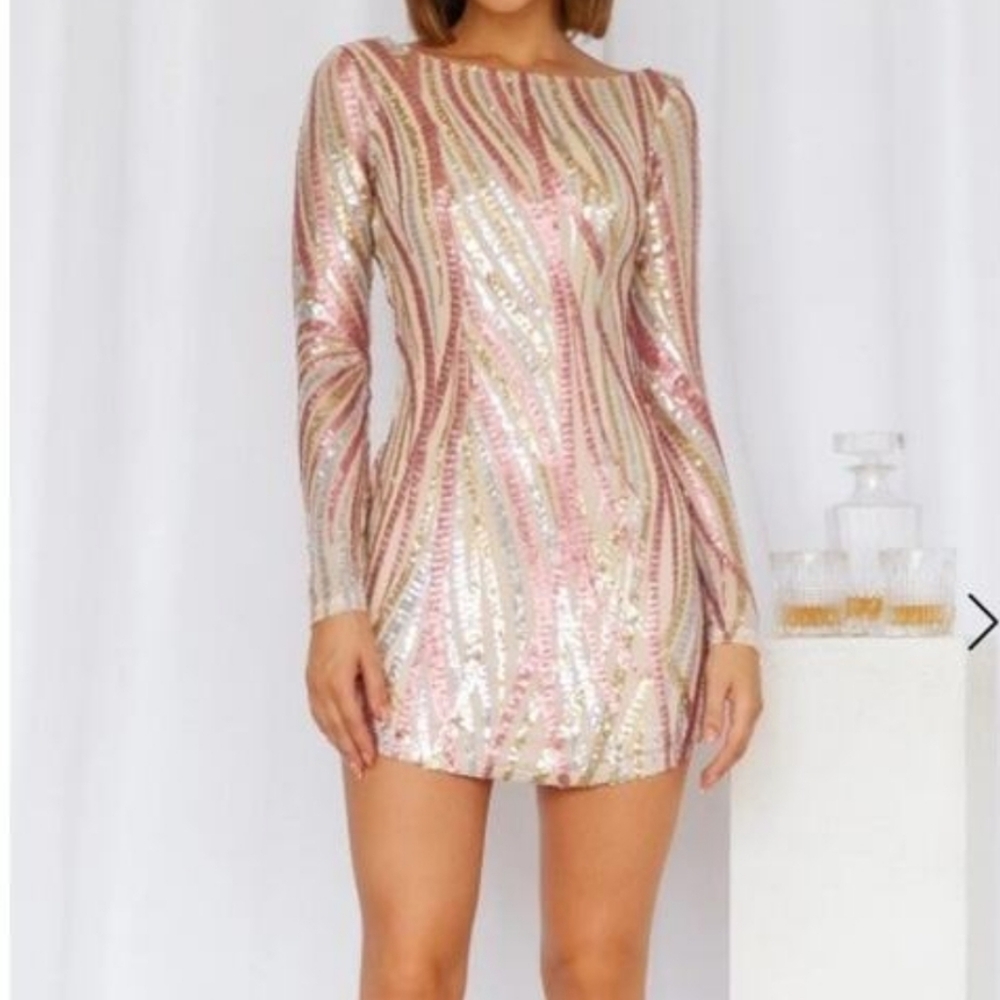 Hello Molly Golden Tunes Mini Dress Gold Sequin Sz8